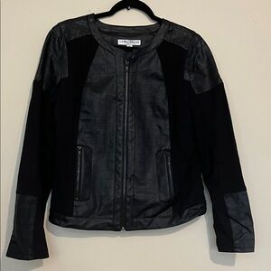 Larry Levine Women's Black Leather Jacket with Textured Panels